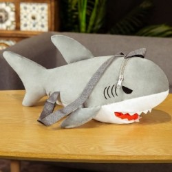 Szín: Szürke - 1 db 50 cm-es új stílusú, aranyos plüss cápa hátizsák babák, kitömött puha szimulációs cápapárna