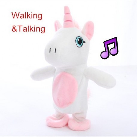 Miaoowa 1db 18 cm-es Kawaii sétáló és beszélő egyszarvú plüss játék Hanglemez plüss egyszarvú kitömött játékok