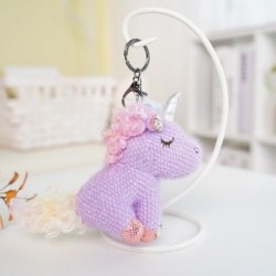 Szín: lila unikornis - 12-15 cm Aranyos Nyulak Bear Unicorn Plüss függő babák Kawaii Unicorn gyémánt kulcstartó