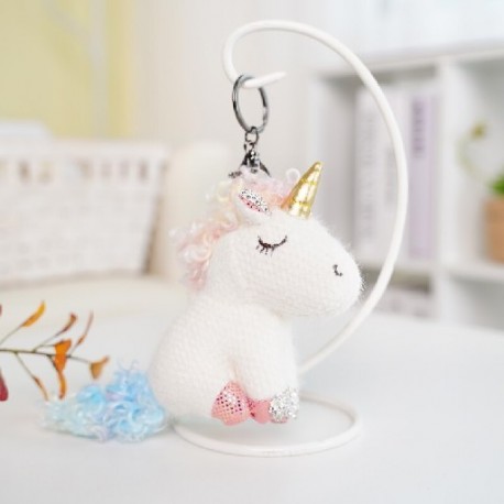 Szín: fehér unikornis - 12-15 cm Aranyos Nyulak Bear Unikornis Plüss függő babák Kawaii Unicorn gyémánt kulcstartó