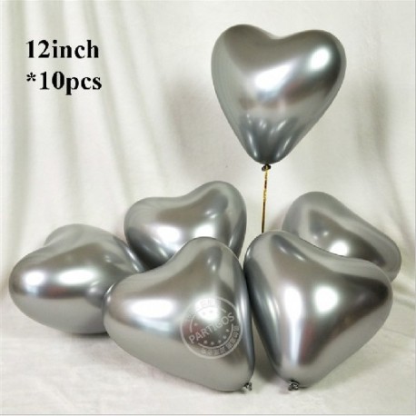 Szín: ezüst - 12 hüvelykes 10db Króm lufi Szívballon Fém latex hélium Lufi Globos születésnapi party dekoráció