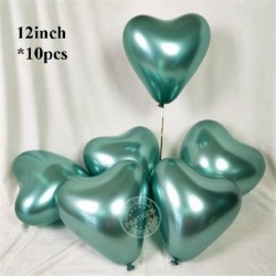 Szín: zöld - 12 hüvelykes 10db Króm lufi Szívballon Fém latex hélium Lufi Globos születésnapi parti dekoráció
