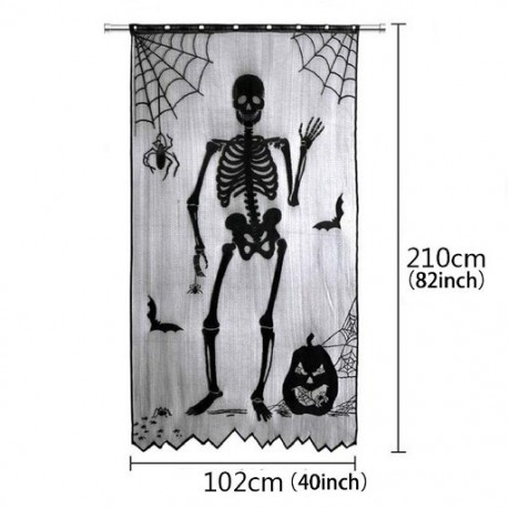 Szín: csontváz - Halloween Creeping Ghost Csipke függöny Halloween ajtó ablak dekoráció otthonra ijesztő koponya fekete