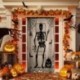 Szín: csontváz - Halloween Creeping Ghost Csipke függöny Halloween ajtó ablak dekoráció otthonra ijesztő koponya fekete
