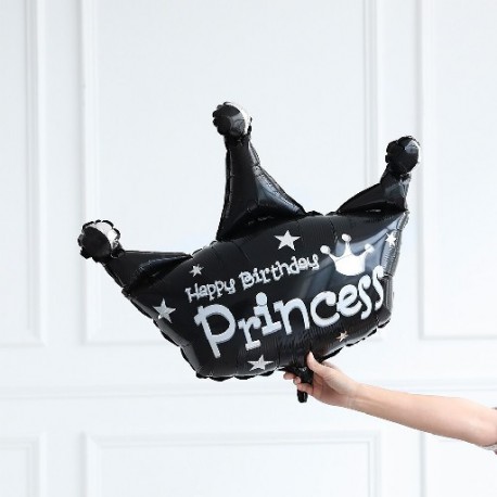 Fekete szín - Vegyes méretű aranykoronás lufi fólia hélium lufi Baby Prince Princess Crown Globos Gyerekek születésnapi