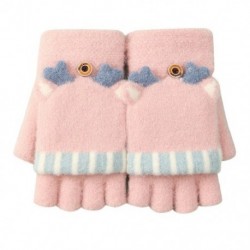 Szín: rózsaszín - Új női téli kötött meleg kesztyűk félujjas füles kesztyűk rajzfilm aranyos