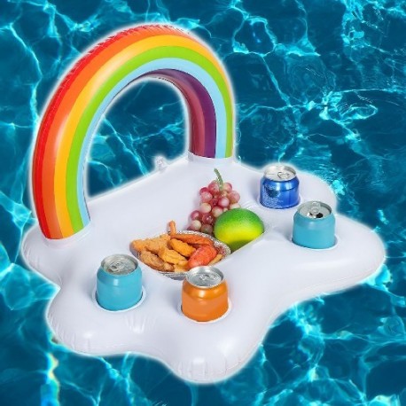 Szín: szivárvány - Felfújható nyári medence strand úszógyűrű parti vödör asztal bár tálca pohártartó italhűtő