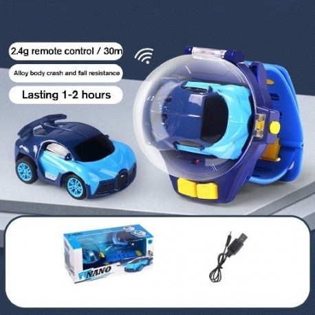 Szín: kék - Mini hordható levehető csuklópánttal 2,4G távirányítós autós óra játék RC versenyjáték gyerek fiú