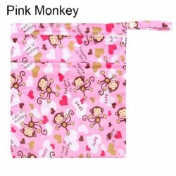 Szín: Pink Monkey - Dupla cipzáras nyomtatott pelenkázótáska baba túra nedves táskához Pelenkatáska vízálló 30x36 cm