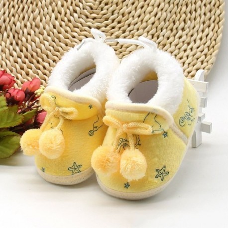 Szín: sárga - Újszülött puha kisgyermek melegen tart csecsemőmintás cipők Baba hócsizmák első sétálók meleg