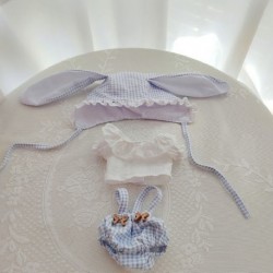 Szín: kék - Játék nagy fülű nyúl fotó kellékek változó ruha játék rács Csipke sapka 20 cm baba ruhák blúz