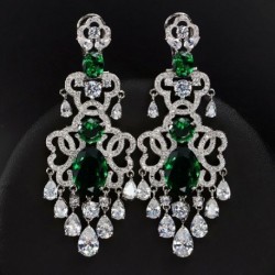 Fém színe: zöld - CWWZircons luxus afrikai nigériai dizájn lógó csepp cirkónia nagy királykék vintage esküvői