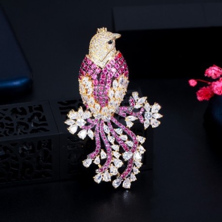 Fém színe: Lovely Bird - CWWZircons Luxury Chic két tónusú arany színű Micro Pave piros cirkónia nagy állati madár