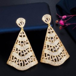 Fém szín: arany - CWWZircons Bling Micro Pave CZ 3 tónusú rózsa arany színű nagy, leejtős fülbevaló menyasszony