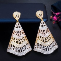 Fém szín: 3 tónus - CWWZircons Bling Micro Pave CZ 3 tónusú rózsa arany színű nagy hosszú leejtő fülbevaló
