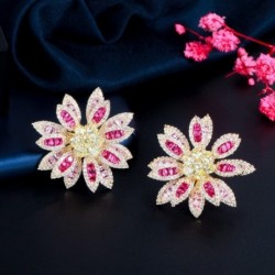 Fém színe: piros - CWWZircon 3D luxus teljes köbös cirkónia Pave Red Leaf nagy geometrikus fülbevaló nőknek eljegyzési