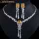 Fém színe: sárga - CWWZircons luxus sárga CZ Stone Dangle Drop hosszú bojt esküvői fülbevaló nyaklánc nagy Dubai