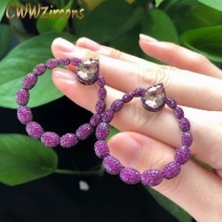 Fém színe: forró piros - CWWZircons Micro Pave Hot Pink Cubic cirkónia kő nagy, kerek, lelógó fülbevaló nőknek Egyedi