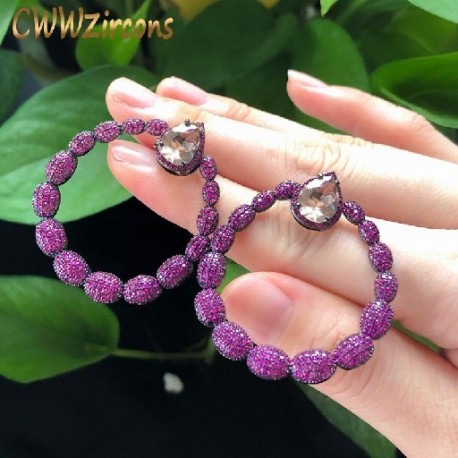 Fém színe: forró piros - CWWZircons Micro Pave Hot Pink Cubic cirkónia kő nagy, kerek, lelógó fülbevaló nőknek Egyedi