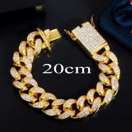 Fém szín: arany 20 cm (8 hüvelyk) - CWWZircons Luxus Cubic Zirconia Miami Cuban Twist Link lánc karkötő karkötő