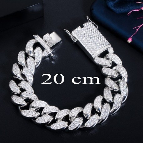 Fém színe: ezüst 20 cm (8 hüvelyk) - CWWZircons Luxus Cubic Zirconia Miami Cuban Twist Link lánc karkötő karkötő