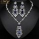 Fém színe: fehér - CWWZircons Csúcsminőségű Royal Blue Cubic cirkónia afrikai Big Statement fülbevaló nyaklánc szett