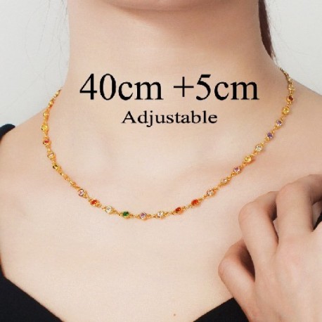 Fém szín: arany 40cm - CWWZircons fényes szivárvány cirkónia sárga arany színű tenisz hosszú pulóver lánc nyaklánc