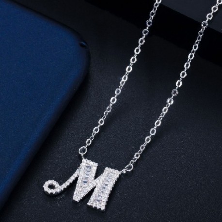 Fém szín: M - CWWZircons Elegáns Fényes Cubic Cirkónia Crystal 26 Kezdőnév Betűs Medál Nyaklánc Női Barkácsolás