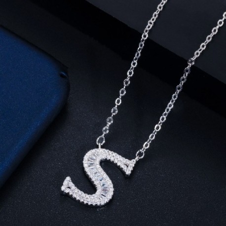 Fém színe: S - CWWZircons Elegáns Fényes Cubic Cirkónia Crystal 26 Kezdőnév Betűs Medál Nyaklánc Női Barkácsolás