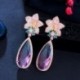 Fém szín: többszínű - CWWZircons Micro Pave Pink Cubic cirkónia virág nagy vízcsepp szivárvány kristály hosszú luxus