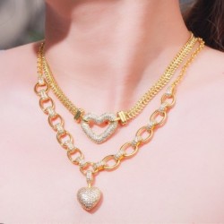 Fém szín: 2 nyaklánc készlet - CWWZircons 585 arany színű cirkónia lógó szerelem szív alakú varázs karkötő medál