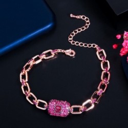 Fém színe: piros - CWWZircons 585 Rose Gold Szín Piros Cubic cirkónia Cuban Link Lánc karkötők Női Nyári Party Ékszer