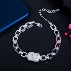 Fém színe: fehér - CWWZircons 585 Rose Gold Color Red Cubic cirkónia Cuba Link Lánc karkötők Női Nyári Party Ékszer