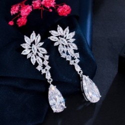 Fém Szín: fényes fehér - CWWZircons Clear Top Cubic cirkónia Marquise vágott levél hosszú vízcsepp esküvői