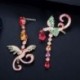 Fém szín: színes - CWWZircons Egyedi Multi Red Green Cubic cirkónia rózsa aranyozott, hosszú Phoenix Drop Dangle