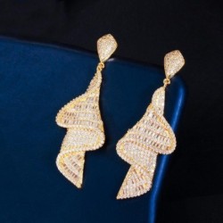 Fém szín: arany színű - CWWZircons Luxus Cubic Zirconia Pave Baguette Stones Eljegyzési Party Big Drop Egyedi fülbevaló
