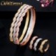Fém színe: Rose gold - CWWZircons Twist Lines Cubic cirkónia Dubai Rose Gold színű nyitott mandzsetta menyasszonyi afrikai