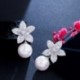 Fém szín: ezüst színű - CWWZircons Noble White Gold Color Dangle Drop Pearl Cubic cirkónia Lovely geometrikus virágos