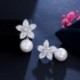 Fém szín: ezüst színű - CWWZircons Noble White Gold Color Dangle Drop Pearl Cubic cirkónia Lovely geometrikus virágos