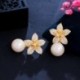 Fém szín: ezüst színű - CWWZircons Noble White Gold Color Dangle Drop Pearl Cubic cirkónia Lovely geometrikus virágos