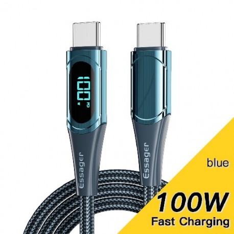 Szín: kék - Essager USB-C típusú kábel C-C 100W/5A PD gyorstöltő töltőkábel Macbook Xiaomi Samsung Type-C USBC kábel