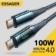 Szín: kék - Essager USB-C típusú kábel C-C 100W/5A PD gyorstöltő töltőkábel Macbook Xiaomi Samsung Type-C USBC kábel
