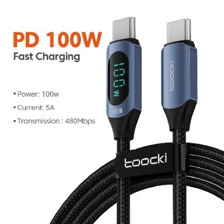 Szín: 100W CC kék - Toocki Type C - Type C kábel 100 W PD gyorstöltő töltő USB C - USB C kijelző kábel Xiaomi POCO f3
