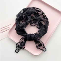 Fekete szín - Harajuku csipke virágos női háromszög sál kendő bandana női virág hímzés fej nyak sál zsebkendő