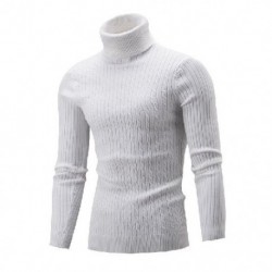 Fehér szín - Őszi téli férfi garbós pulóver Kötő pulóverek Slim Fit alkalmi pulóver, hosszú ujjú férfi pulóver,