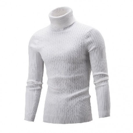 Fehér szín - Őszi téli férfi garbós pulóver Kötő pulóverek Slim Fit alkalmi pulóver, hosszú ujjú férfi pulóver,