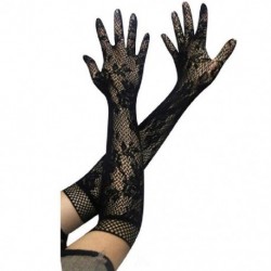 Fekete szín - Ingyenes hosszú csipke üreges ujjatlan kesztyűk Jacquard halhálós kesztyűk Guantes hálós csipke vékony