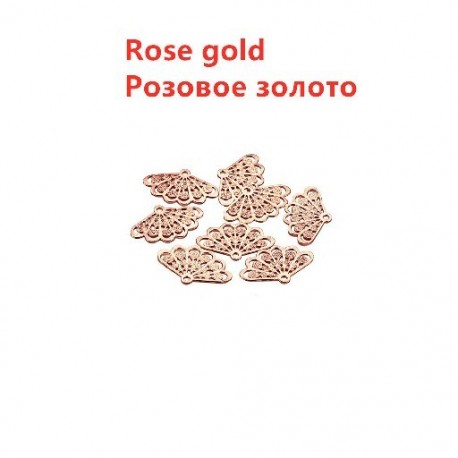 Szín: Rose gold - 50 db sárgaréz legyező alakú bélyegzés úszó virágos anyagok, kézzel készített hajkapcsok leletek