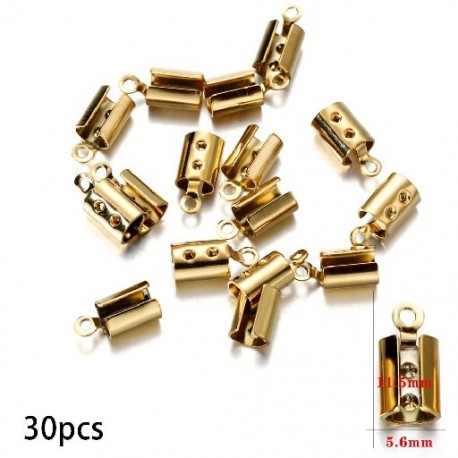 Szín: arany 4 mm - 30-50db arany rozsdamentes acél zsinórok préselt végű gyöngyök sapkák bőr kapcsos hegy Hajtogatott