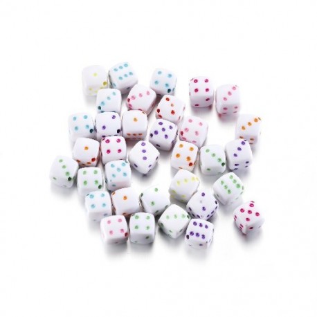 Szín: fehér 02 - 30db/tétel 8mm-es akril négyzet alakú kockagyöngyök laza távtartó gyöngyök kézzel készített